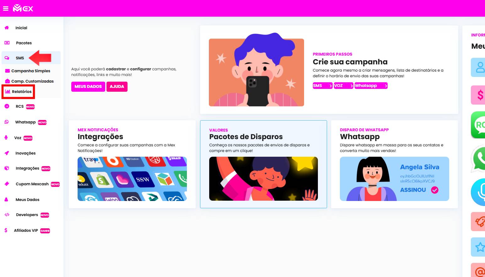 Localizando a opção de relatórios no menu da Mex10
